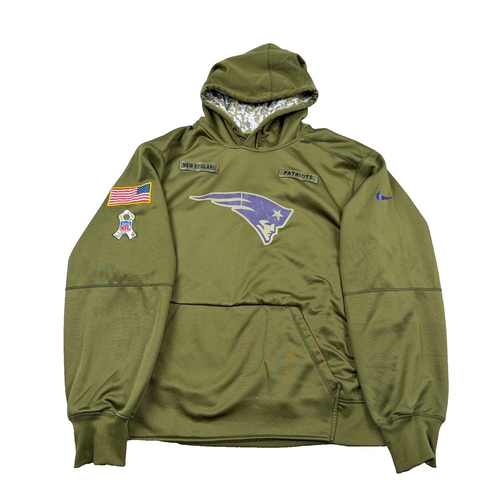 New England Patriots Salute to Service Hoodie Men XL Green Nike Dri Fit Olive *